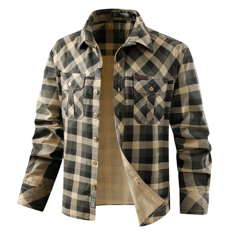 Men Plaid Casual Shirts Male M - Flannel Shirt Lined ulasan dan harga